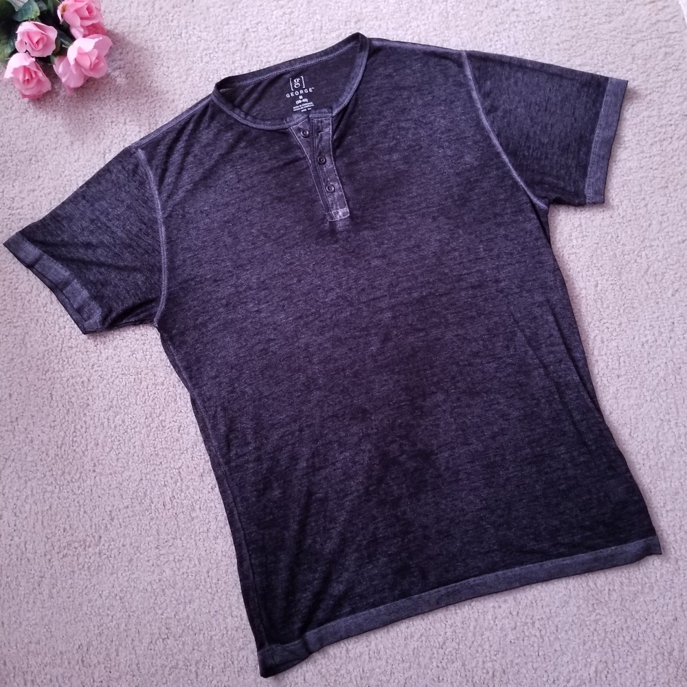 Men's Light Thin Plain Black Buttoned Tshirt